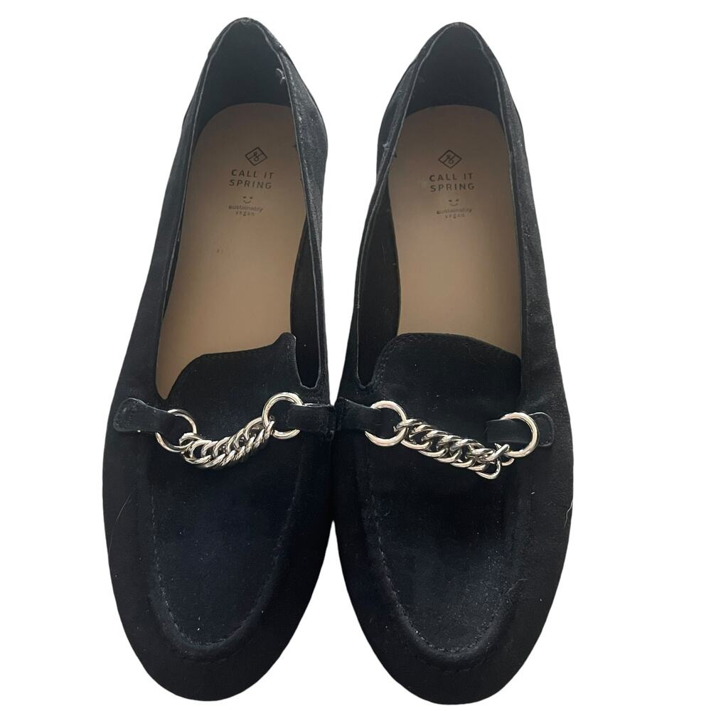 Call It Spring Norah Women's Size 10 Black Vegan Leather Chain Loafer Flats